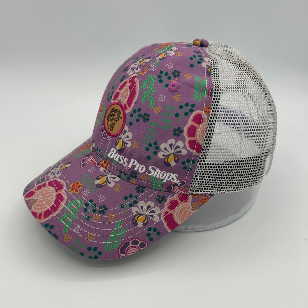 Bass Pro Shops Trucker Hat Youth OS Purple Floral Mesh Snapback Cabin Core